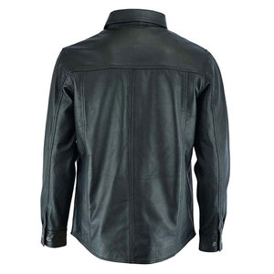 SALVA LEATHER Plus Size Men's <b>Black</b> Leather Look Satin Breathable Turn-down Collar Regular Fit <b>Button</b>-<b>Up</b> Casual Summer <b>Shirt</b> - Product Image 2