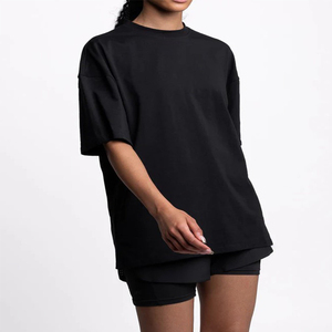 T-shirt ample à manches courtes pour femme avec logo personnalisé, en jersey noir uni, respirant et anti-humidité, style streetwear - Product Image 5