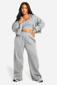 Women's Autumn Grey Fleece Anti-Bacterial Hoodies & Crop Top with Wide Leg <b>Pants</b> Tracksuit Set Stylish Athleisure Loungewear - Product Image 5