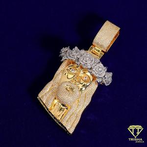 Iced Out Jesus Head Hip Hop Pendant in 925 Sterling Silver with VVS Moissanite Diamond Flower Crown Necklace - Product Image 2