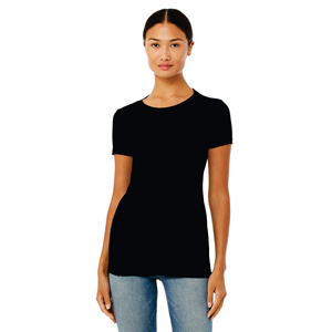 T-shirt à manches courtes pour femme, col rond, noir, 100% coton jersey, coupe décontractée, toutes saisons - Product Image 1