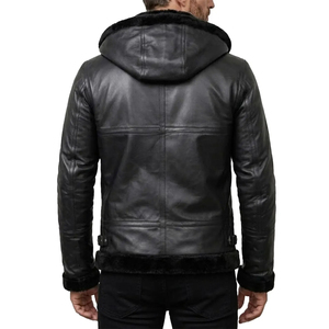 Chaqueta de cuero con capucha para hombre, estilo urbano, color liso, cortavientos, transpirable, con cierre de cremallera, para invierno, gruesa, corte ajustado, frontal regular - Product Image 2