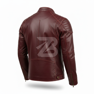 Zarina Wear Men Genuine Leather Winter Embroidered Biker Moto <b>Jacket</b> Burgundy <b>Red</b> Stand Collar YKK Zipper Casual Motorcycle - Product Image 4