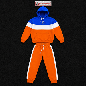 Ensemble de survêtement à capuche pour homme, color block, manches longues, orange, bleu, blanc, décontracté, respirant, en coton mi-lourd, en solde - Product Image 5