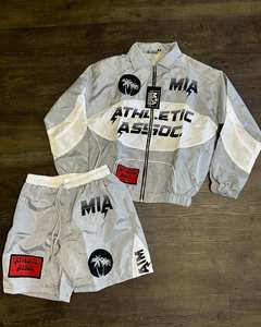 Mia Athletic Assoc <b>Men's</b> Satin Track Jacket and <b>Shorts</b> Set Breathable Drawstring Waist Sporty Style Printed Logo <b>Patch</b> Design - Product Image 2
