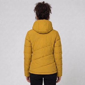 Chaqueta Acolchada para Mujer, Color Amarillo Mostaza, con Capucha, Cierre de Cremallera, Relleno de Poliéster, Ropa de Invierno, Diseño con Logotipo Frontal, Chaqueta Estilo Puffer - Product Image 3