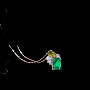 Luxury 18K Gold Filled Moissanite <b>Pendant</b> Necklace with <b>Emerald</b> Cut Green Stone and Diamond Accent Box Chain for Women - Product Image 2