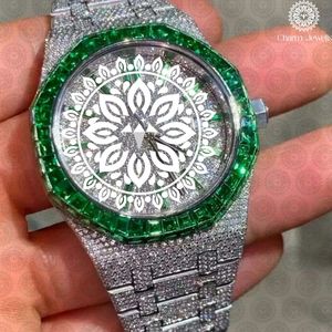 Charm Jewells Luxury Stainless Steel <b>Watch</b> 38mm Analog Quartz Round Dial Green Gemstone Bezel Women's - Product Image 3