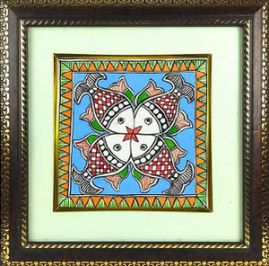 Pintura Mithila Colorida Hecha a Mano, Arte Folclórico Tradicional Indio de Jharkand, Decoración Metálica 3D para el Hogar - Product Image 3