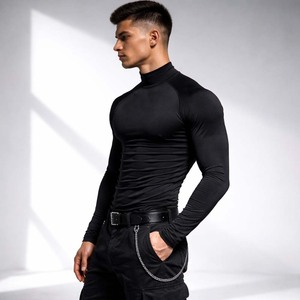 Custom Logo <b>Men's</b> Compression Shirt Short Sleeve O-Neck Sporty Oversized Knitted Breathable Quick Dry Athletic Gym <b>Base</b> <b>Layer</b> - Product Image 5
