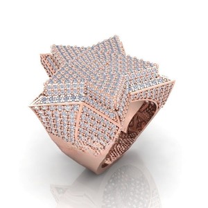 S925 Silver <b>Iced</b> Out Rose Gold Plated Star Shape Cocktail <b>Ring</b> Pave Set Diamond Luxury Unisex Jewelry Hip hop Style Diamond <b>Ring</b> - Product Image 3