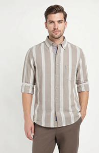 Camisa de Verano para Hombre, de Lino, con Rayas, Casual, de Doble Botonadura, Transpirable, con Cuello Abotonado y Manga Larga, ODM - Product Image 3