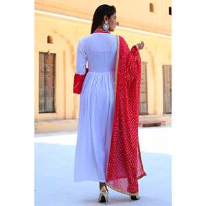 Ensemble Kurta en mousseline de soie blanche Nadiya avec manches longues et dupatta rose, taille XS - Product Image 5