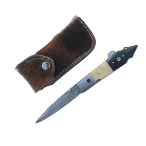 Navaja de bolsillo moderna de acero de Damasco con hoja plegable, mango de madera natural, instrumento de corte compacto para exteriores, forjado en madera. - Product Image 6
