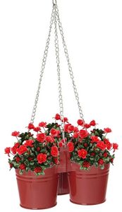 Ensemble de 3 jardinières suspendues en métal rose avec fleurs violettes pour le jardinage - Product Image 5