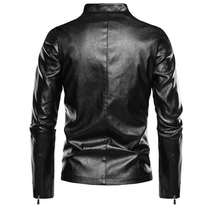 <b>Men</b>’s Black <b>Leather</b> <b>Jacket</b> – Fashion Casual Windproof Warm Winter Outerwear - Product Image 2