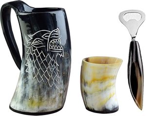 Taza de Cuerno de Búfalo con Diseño de Lobo Tallado, Forma Natural, Duradera, Ecológica, Pulida, Artículo de Colección, Imitación Antigua - Product Image 3