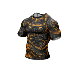Chemise de compression à manches courtes pour homme, imprimé dragon noir et or, séchage rapide - Product Image 3