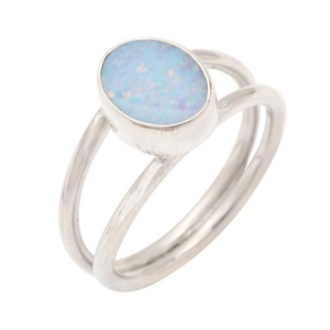 925 Sterling <b>Silver</b> Blue <b>Opal</b> Gemstone <b>Ring</b> Oval Cut Handmade Statement <b>Ring</b> October Birthstone - Product Image 3