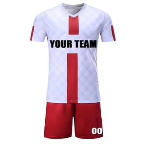 Conjunto de Camiseta de Fútbol Personalizada para Hombre, Blanca con Rayas Rojas, Cuello en V, Manga Corta, 100% Poliéster, Secado Rápido, Uniforme para Adultos para Todas las Temporadas - Product Image 1