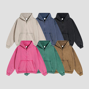 Sweat à capuche zippé oversize pour homme en molleton tricoté bleu, décontracté, avec poche avant, idéal pour l'automne - Product Image 2