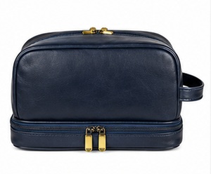 Gravs Premium Genuine Leather Travel <b>Bag</b> Zipper Candy Dual Compartment Vintage Style Eco-Friendly Durable Soft Handle Cosmetic - Product Image 1