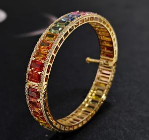 Brazalete de mujer con rayas de arcoíris de diamantes de colores, brazalete de oro de 14 quilates, diamante cultivado en laboratorio, joya Rizta, bisutería. - Product Image 1