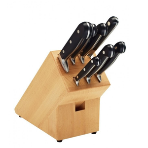 Ensemble de 7 couteaux de cuisine avec lames en acier inoxydable, manches noirs à triple rivet, bloc de rangement en bois et aiguiseur - Product Image 3