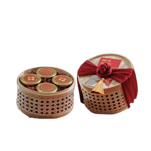 Luxury Wedding Favor Bamboo Gift Box <b>Red</b> Silk <b>Bow</b> Flower Basket Elegant Bridal Shower Souvenir Premium Present Packaging Gift - Product Image 1