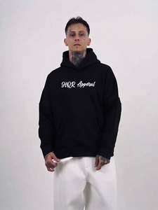 Sudadera con Capucha Negra Unisex, Logotipo Bordado en Morado y Dorado, Estampado en la Espalda, Estilo Urbano, Manga Larga, Algodón Grueso, Invierno - Product Image 3