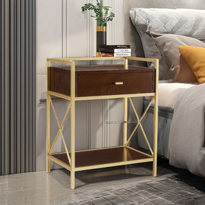 <b>SIDE</b> TABLE in GOLD METAL and WOOD WITH <b>Drawer</b> Living Room <b>Side</b> Table/Charging Station and USB Ports Bed <b>Side</b> Hotel and bar Table - Product Image 5