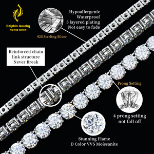 Vente en gros usine Bracelet chaîne tennis en argent sterling 925, serti de moissanite VVS certifiée GRA, plaqué rhodium, 2-6mm - Product Image 3