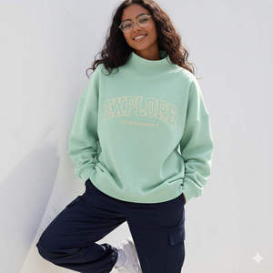 Women's <b>Pink</b> Crew Neck <b>Sweatshirt</b> With White Future Letter Print Regular Sleeve Knitted Autumn Wear Mock Neck Applique - Product Image 3