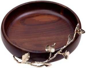 Bandeja Decorativa de Madera de Acacia de Lujo con Asa Metálica Dorada con Diseño Floral, Bandeja Redonda para Servir, para Mesa de Centro, Mesa de Comedor, Decoración del Hogar - Product Image 6