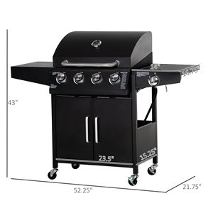 52 all'aperto nero Barbecue Grill con ruote 4 + 1 bruciatore a Gas propano carrello portabottiglie riscaldante 52 griglia per Barbecue - Product Image 3