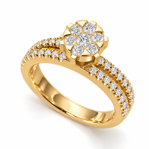 Bague de fiançailles romantique à double rangée de fleurs à sept pierres, avec diamant de laboratoire, à tige fendue, bijoux personnalisés OEM - Product Image 1