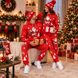 Conjunto de Chándal Navideño a Juego para Parejas al por Mayor: Sudadera con Capucha Gráfica y Pantalones Jogger, Color Sólido, Conjunto de Dos Piezas Personalizado para Parejas en las Fiestas - Product Image 6