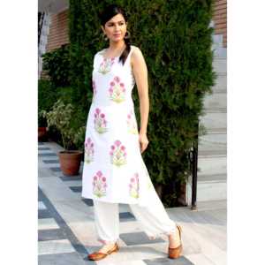 Conjunto de Kurta para Mujer en Rosa Poppy, Talla XS, Transpirable, de Algodón y Fibra de Bambú, con Chaqueta de Manga Tres Cuartos - Product Image 2