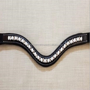 Correa de cuero personalizada hecha a mano para cejas de caballo, forma de onda con cadena de cristal de oro rosa y Perla, relleno suave - Product Image 3