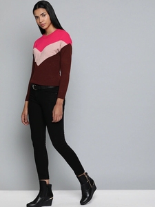 Suéter de Punto con Bloques de Color para Mujer, Cuello Redondo, Manga Larga, para Otoño, Antipilling, Acrílico - Product Image 4