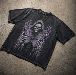 T-shirt graphique vintage délavé personnalisé pour homme, coupe oversize, 100 % coton, streetwear, impression DTG, tissu épais, vêtement urbain décontracté - Product Image 2