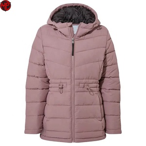 Chaqueta acolchada con capucha para mujer, abrigo de invierno con relleno alternativo al plumón, con cordón ajustable, longitud regular, ropa de exterior, chaqueta tipo burbuja para mujer - Product Image 2