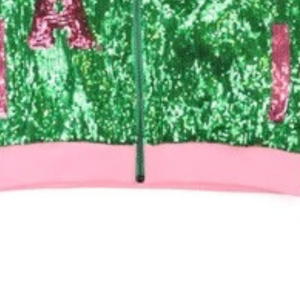 Custom Green Pink Sequin Bomber <b>Jacket</b> Long Sleeve <b>Zip</b> <b>Up</b> Collar Varsity Teamwear Fashion Sportswear Lightweight Outerwear - Product Image 4
