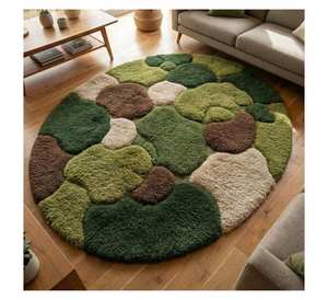 Alfombra de Lana Tufted a Mano de Primera Calidad con Diseño 3D de Musgo y Piedras, Alfombra Moderna Inspirada en la Naturaleza para Sala de Estar y Dormitorio - Product Image 3
