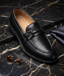 Asken Atelier <b>Men's</b> Premium Loafers Slip-On Dress <b>Shoes</b> Toe Metal Buckle PU Leather Upper Breathable Lightweight for Formal - Product Image 1