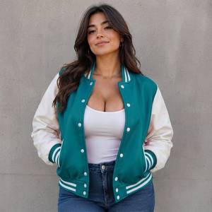 Veste universitaire pour femme, veste en cuir style Letterman, veste bomber courte, veste de baseball à boutons pression, cadeau pour elle - Product Image 1