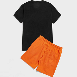 Men's Black Striped Short Sleeve Shirt And Shorts <b>Set</b> Casual Summer Breathable <b>Knitted</b> Polyester Outfit - Product Image 5