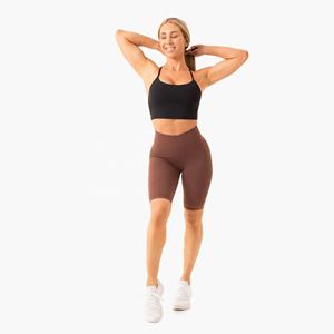 Short de fitness taille haute personnalisé pour femmes motif solide mi-taille Yoga Gym vêtements d'entraînement Shorts de motard grande taille avec logo personnalisé - Product Image 1