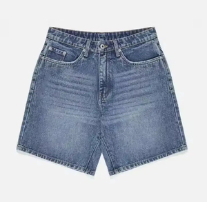 Shorts en jean pour homme, taille mi-haute, délavage clair, coupe droite, décontracté, été, en coton tissé, avec poches, respirant, style 2026 - Product Image 1
