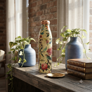 Botella de Agua de Cobre Puro con Estampado Floral Blanco Premium |   Termo Ayurvédico de Cobre a Prueba de Fugas para Beber Saludablemente y Regalar - Product Image 3